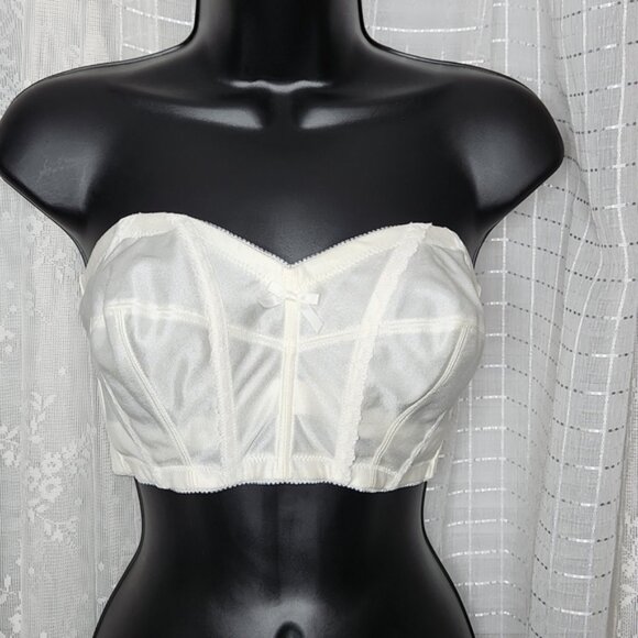 Vintage Midcentury 50's 60's White Strapless Corset Bullet Bra Sz38B - Picture 1 of 9